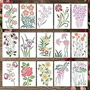 Dayker 15PCS Flower Stencils, Wildflower Leaf Painting Stencils, Reusable PET Art Drawing Templates, DIY Crafts Plant Stencil for Painting on Wood Wall Paper Canvas Home Decor
