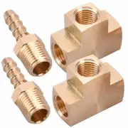2 Pieces 1/4 NPT Brass Tee Fittings, 2 Pieces 3/8''barb×1/4''MNPT