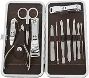 AIMALL 12PCS Stainless Steel Manicure Pedicure Nail Clippers Kit Set, Cuticle Grooming Case with Scissors, Tweezers, Nail Files, and More for Personal Care