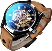 Gute Mens Watches, Mechanical Skeleton Automatic Self-Winding Steampunk Watch...