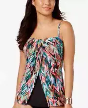 Miraclesuit L45925 Multi High Frequency Jubilee Flyaway Tankini Top Size 8