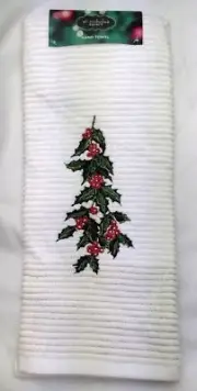 HOLLY DECORATED DELUXE HOLIDAY HAND TOWEL by ST NICHOLAS SQUARE NEW