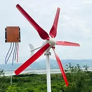 12V 24V 48V Wind Power Generator 800W-1200W Wind Turbine Generator Kit with MPPT Controller and 5 Red Blades, Low Noise and High Efficiency Wind Turbines for Home, Farm, Outdoor,1000w,24V