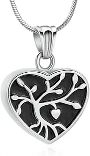 BIAIHQIE Tree of Life Cremation Jewelry Heart Urn Necklace for Ashes for Human Pet Memorial Ashes Keepsake Urn Locket Pendant Necklace-Silver