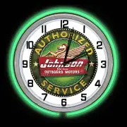 15" Johnson Outboard Motors Authorized Service Sign Green Double Neon Clock