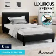 ALFORDSON Bed Frame Single Size Mattress Base Wooden Platform Leather Black
