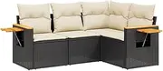 vidaXL Garden Modular Sofa 4-Piece Set with Cushions - Black PE Rattan Outdoor Furniture with Foldable Side Table and Weather-Resistant Material