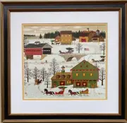 Charles Wysocki "Merry Christmas" Newly FRAMED Art Americana Winter Rural