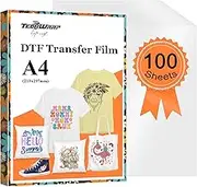 TECKWRAP DTF Transfer Film - 100 Sheets A4 8.3" x 11.7" Matte PET DTF Film Heat Transfer Paper for Direct-to-Film Print on T-Shirts Textile Work with DTF Printers,Sublimation Hack, Epson Printer