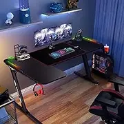 Luxsuite L Shaped Gaming Desk with Led Light Computer Racer Table Desktop Carbon Fiber 140CM Black