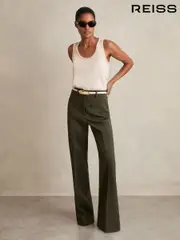 Reiss Green Priya Twill High Rise Flared Trousers (AD9439) | $310