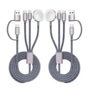 2 Pack Travel Essentials 3in2 Multi Fast Charging Cable for iPhone Apple Watch Charger Series X Portable TypeC Lightning Cable