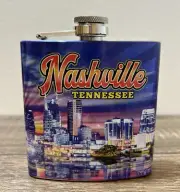 Nashville Flask, Stainless Steel, 6 Oz, Music City, Tennessee, Drinking Alcohol