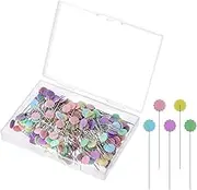 Mozeat Lens 200Pcs Flat Flower Head Pins Quilting Pins for Sewing, Straight Pins, Plastic Metal, 1.8cm x 8cm x 11cm