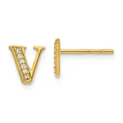 14k Yellow Gold Real Diamond Initial V Earrings