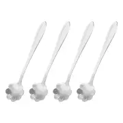 4Pcs 5" Stainless Steel Flower Spoons Coffee Spoons Small Teaspoon, Silver