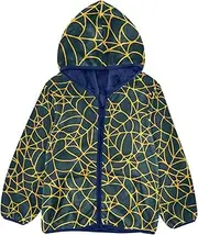 [GuoChe] Big Girls Jackets With Sherpa Lining Happy Halloween Gold Spiderwebs Boys' Outerwear Jackets & Coats Navy Blue Zip