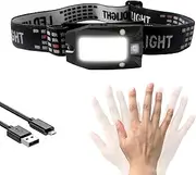 HAUTMEC Headlamp Rechargeable, LED USB Head Light Flashlight with 4 Modes, Waterproof Motion Sensor, 230° Wide Beam with Adjustable Headband for Running,Fishing,Hiking,Camping HT0218-AU