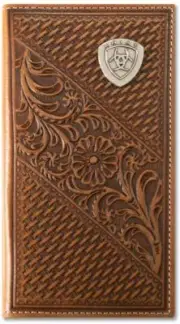 Ariat Western Mens Wallet Rodeo Leather Weave Floral Concho Tan A3564008