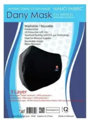 Dany Mask Face Mask Washable Reusable Black Cotton Poly Fashion Mask Elastic