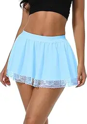 [Afibi] Women Pleated Mini Skirt Sexy Lace Skirt School Girl Short Skirts