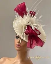 Kentucky Derby Hat White Wine Burgundy Red Fuchsia Silk Ascot Holiday Fascinator