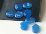 10x13mm Blue Chalcedony Rose Cut, Blue Flat Cabochons, Blue Oval Table Cut