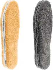 LARGERED 2 Pairs Sheepskin Insoles 17MM Thick Winter Warm Wool Insole, Fluffy Fleece Inserts Lambswool Replacement Soles for Men and Women Boots Shoes Slippers Cream+Grey EU45/12US