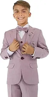 [SIRRI] Boys Textured 8 Piece Formal Suit - Slim Fit Set for Page Cut, Wedding, Communion, Age 1-16, Purple, 8 Years