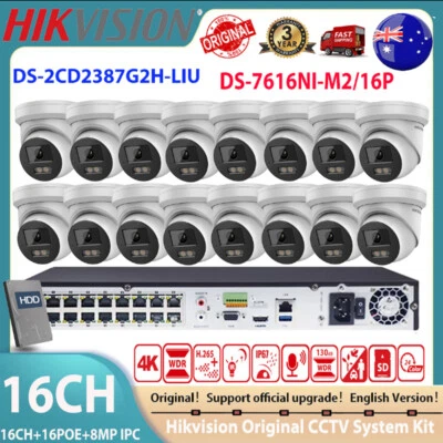 Hikvision 4K 16CH NVR 8MP ColorVu IR IP Camera CCTV System Kit DS-2CD2387G2H-LIU