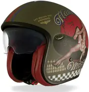 Premier Vintage Pin Up, open face helmet , color: Dark Green/Red/Blue , size: XS