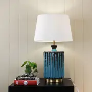 Oriel Lighting AZURE Ancient Ceramic Jar Table Lamp w White-Linen Shade