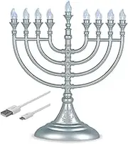 Traditional LED Electric Hanukkah Menorah - Battery or USB Powered - Includes a Micro USB 5' Cable