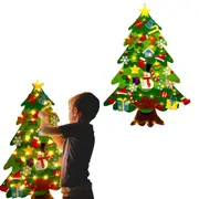 DIY Felt Christmas Tree Set Detachable Xmas Wall Hanging Decorations with String Light