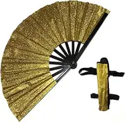Boots on the Ground Fan,Large Holographic Hand Fan Foldable,Iridescent Bulk,Clap Fans for Line Dancing,Popping Fans for Line Dancing Holster,Fashion Folding Fan Clacking Hand Fan (Dark gold)
