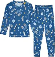 [Joisal] Hanukkah Menorah Dreidels Candles Stars Cotton Pajamas 2 Piece Pj Set Christmas Pjs for 18 Months, Happy Hanukkah Symbols, 8 Years