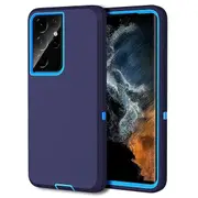 For Samsung Galaxy S22 Ultra Case Drop Resistant Defender Tradies Heavy Duty Rugged Shockproof Tough Cover (Navy Blue /Blue)