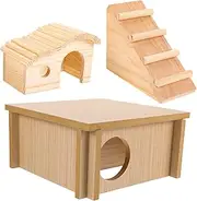 CORHAD 1 Set Hamster Playground Platform House Animal Hideout with Climbing Ladder Durable Wooden Design for Safe Resting and Play Nest for Hamsters Chinchillas More