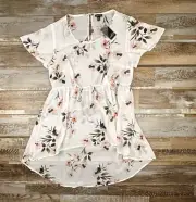 Women's Torrid NWT 00 white Frannie floral chiffon high low blouse sheer