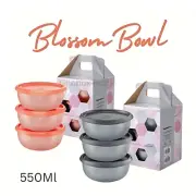 Tupperware Blossom Bowl 550 ML Peach/Grey (3 pcs) + Gift Box Snack Food Storage