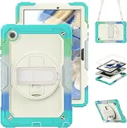 SLLMYYX for Samsung Galaxy Tab A8 Case 10.5 inch - Shockproof Cover with Screen Protector, Stand, Hand Strap, Shoulder Strap (2022, SM-X200/X205/X207), Rainbow Blue