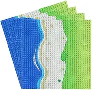 [Feleph] 4 PC Grass Oasis Beach Straight / Curve Road Base Plate Building Kit 10 x 10 Inches Pirates Sea Baseplate for Building Bricks Compatible with All Major Brands (Straight-4)