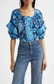 Ramy Brook Rebeca Mixed Print Cotton Blend Top