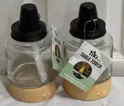 Brand New Set of 2 Tiki Brand Table Torch Glass & Coated Wood Patio Lantern