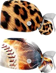 [YTYVAGT] 2-Pc,Nurse Scrub Caps,Scrub Hats with Buttons and Cotton Sweatband,Animal Leopard Texture