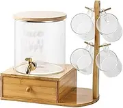 Water Carafe Iced Tea Pitcher Glass Water Pitcher with Tap Wood Cups Holder Household Tea Set Large Capacity Cold Water Teapot for Homemade Juice Iced Tea Drink Pitcher Water Jar