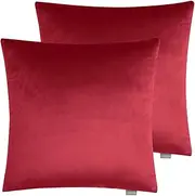 Set of 2 Luxton Velvet Square Cushion Covers Ruby Red, Solid Plain Decorative Throw Pillow Covers for Bedroom Lounge Sofa (45x45cm)