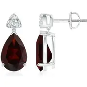 Pear-Shaped Garnet Drop Earrings with Trio Diamonds