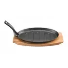 Pyrolux Genuine Pyrocast Oval Sizzle Plate with Maple Tray Heavy Duty Cast Iron