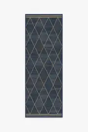 75' x 215' | Machine Washable Runner Rug | Kid & Pet Friendly | Indoor Rug | Harlequin Trellis Natural Navy Re-Jute Rug | Ruggable